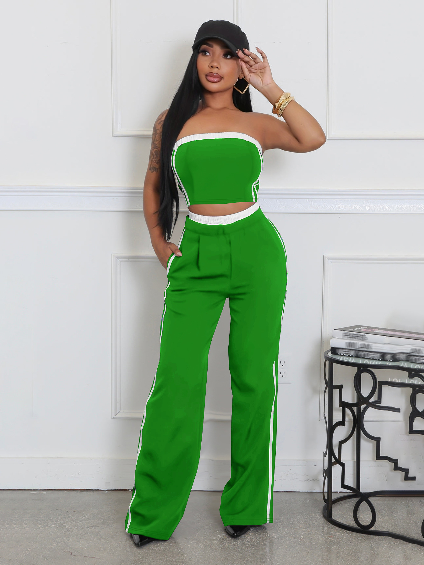 Костюм женский летний топ полосатый и брюки широкие