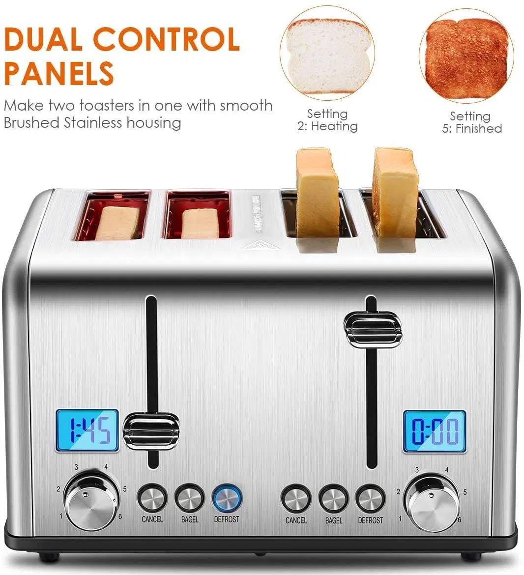 Stainless Steel Wide Slot 4-Slice Toaster for Perfect Toast