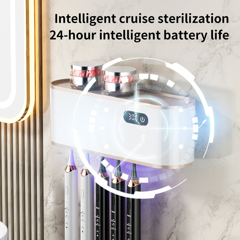 UV Sterilization Drying Toothbrush Holder Wall Mounted Punch-Free Toothbrush Storage Rack