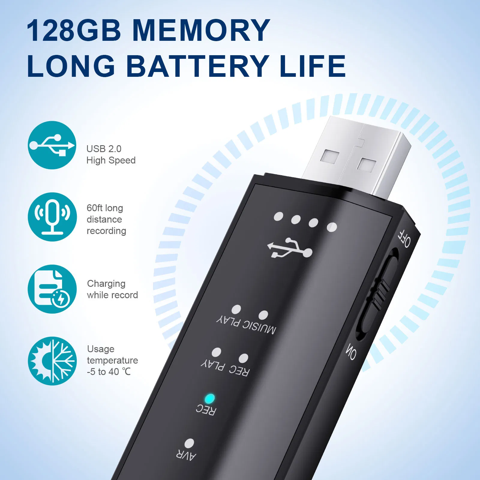 Цифровой диктофон USB с функцией воспроизведения