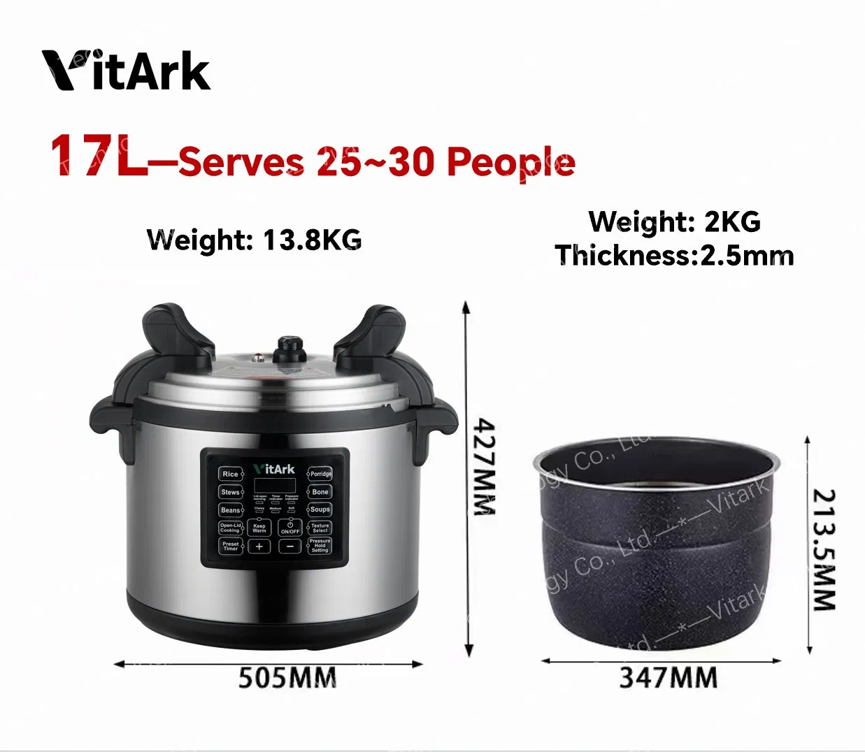 17L Kitchen Appliance Big Size Hotel Catering Commercial Intelligent Industrial Electric Pressure Cooker with CE Certification and Large Capacity Source Factory