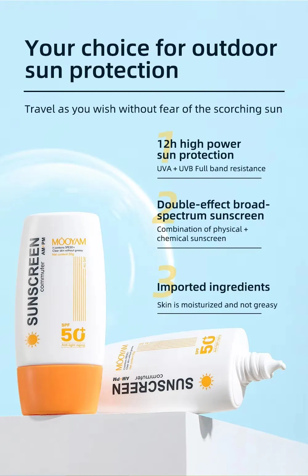 Sun Screen Lotion Refreshing Non-Sticky Anti UV Brightening Sunscreen SPF 50 Cream