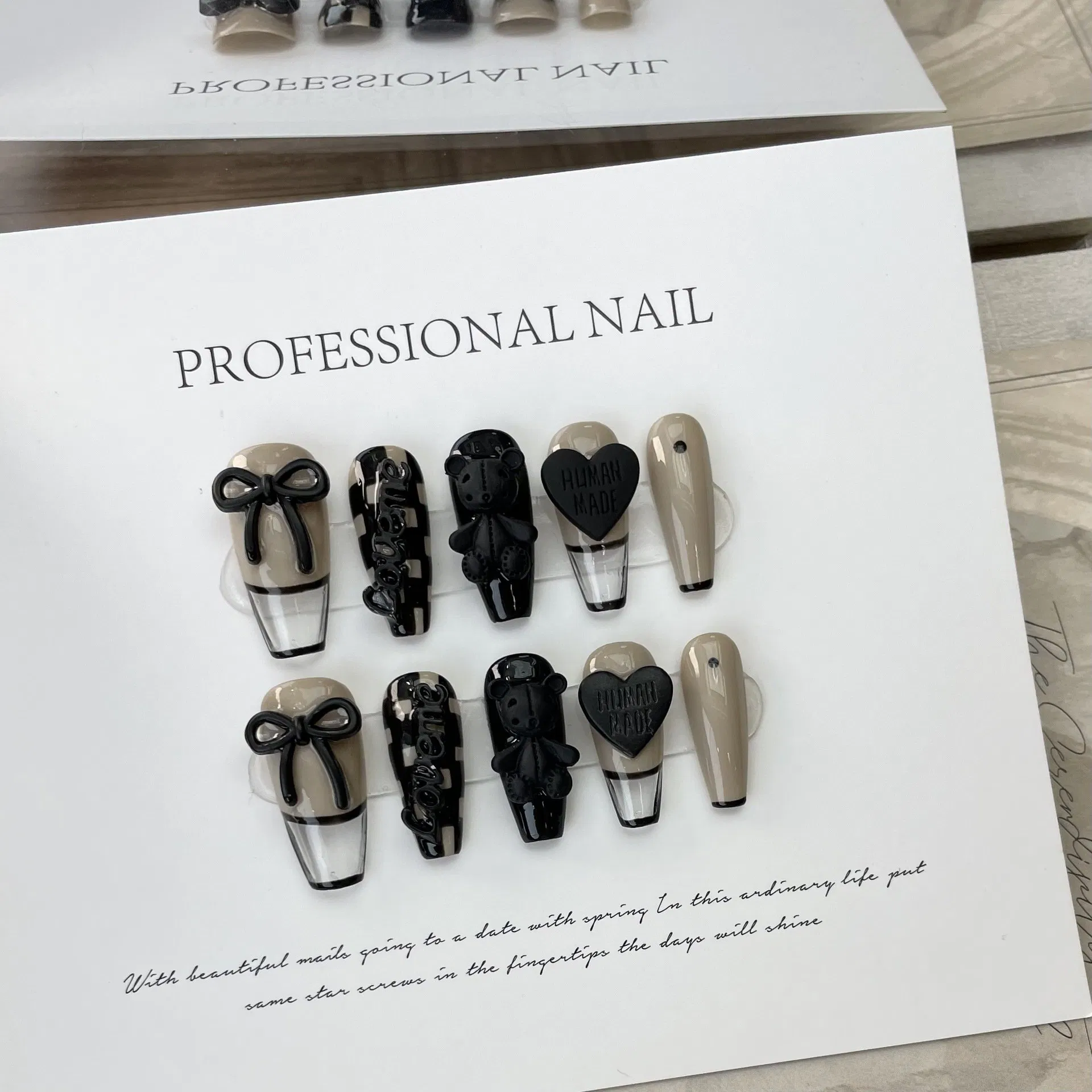 Nail Patch Checkerboard Bear Love Wearable Nail Stickers