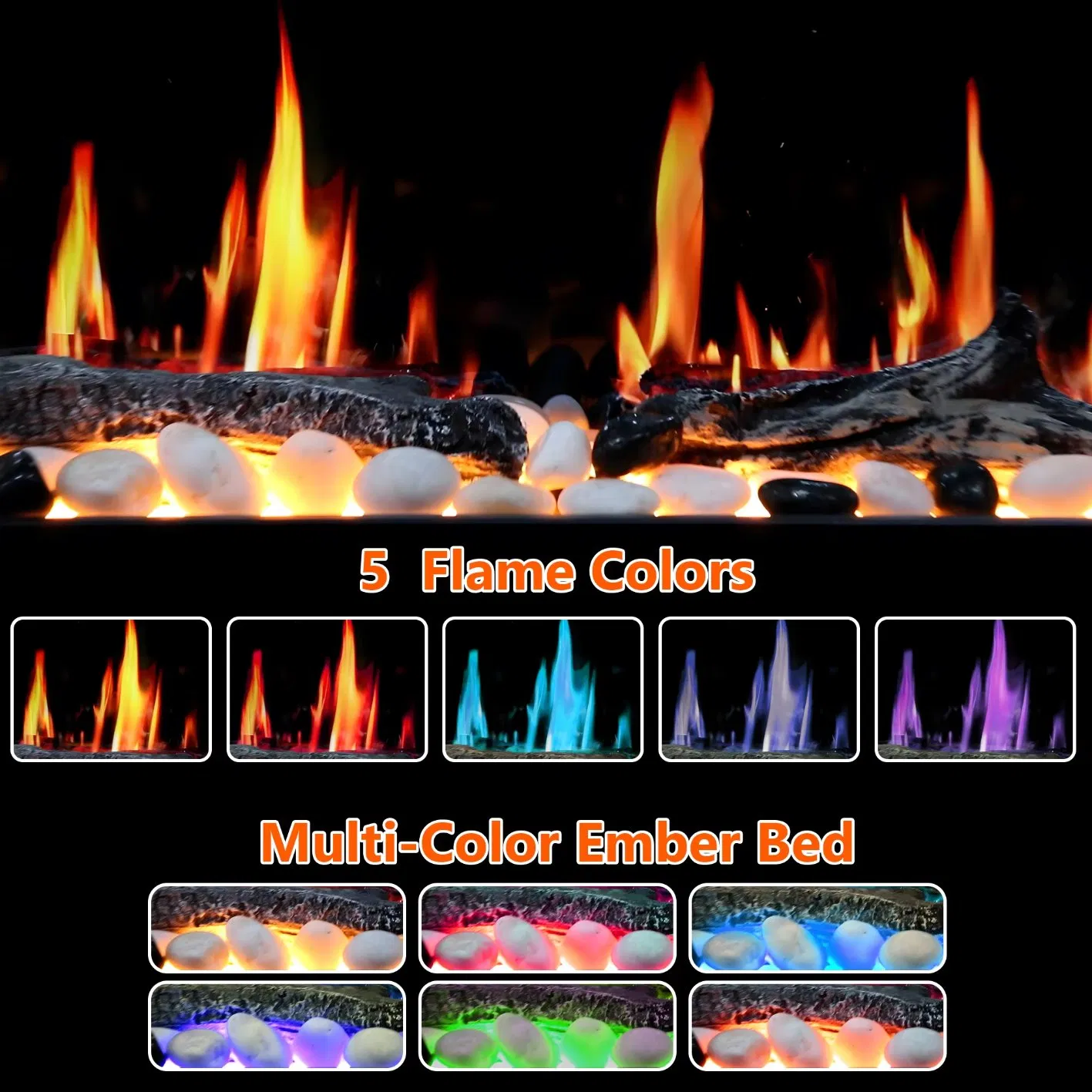 OEM Direct Smart LCD Electric Fireplace with WiFi APP Control, 3D Realistic Flame Effect, Wall Mounted Heater for Modern Living Spaces