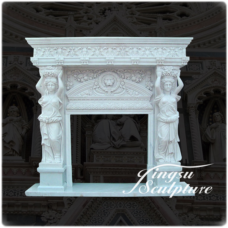 Antique Design Marble Fireplace with Angels for Home Decoration