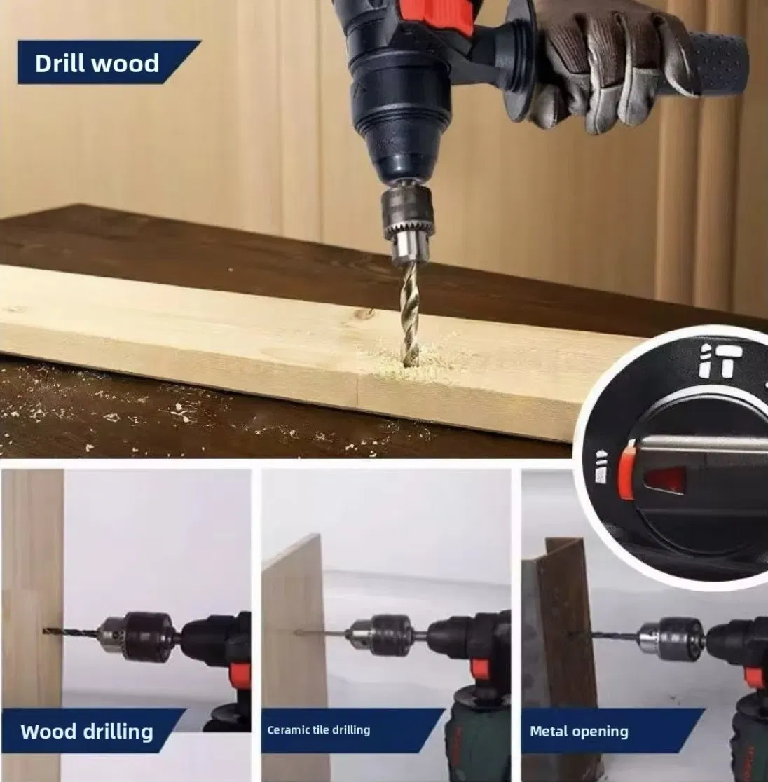 26mm Battery Power Light Duty Cordless Electric Demolition Hammer Rotary Concrete Breaker SDS Chuck Brushless Impact Drill Set