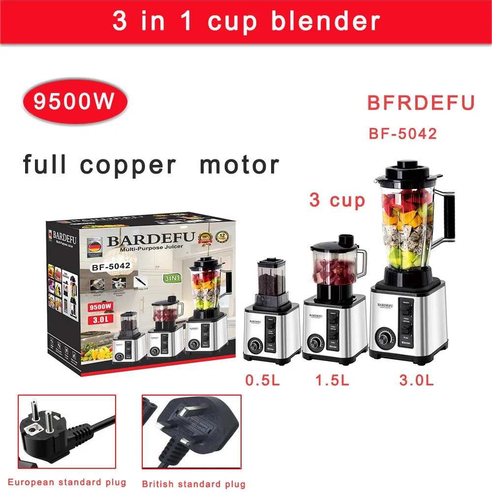 Bf-5042 8 in 1 Bardefu Blender 6 in 1 New Design Heavy Duty Commercial Blender Stainless Steel Blender Silver Crest 9500W 3.5L Bardefu Blender