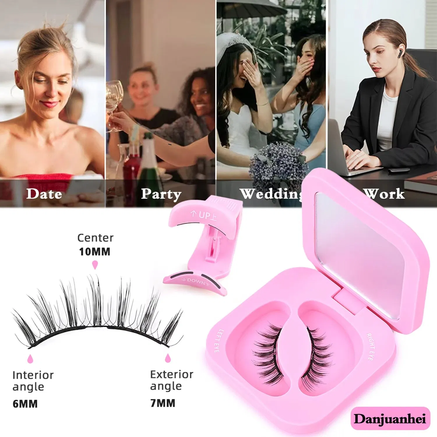 High-End 2 Soft Magnet False Eyelashes with Applicator Kits Magnetic Full Strip Lashes Set