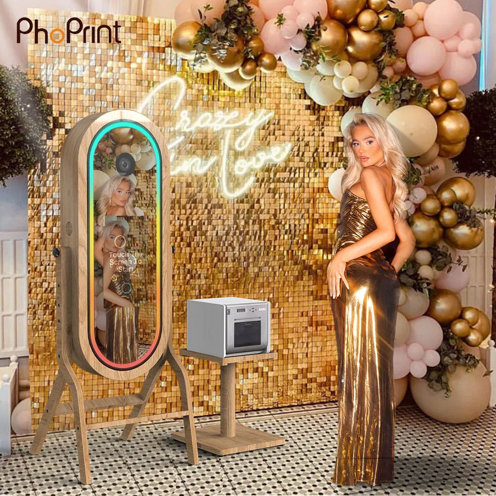 Phoprint Wooden 55 Inches Touch Screen Photo Booth Instant Print Events Mirror Photo Booth