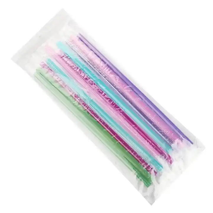 Wholesale Food Grade Art Colored Food Drade Drinking Straws Telescopic Disposable Plastic Boba Bubble Tea Straw