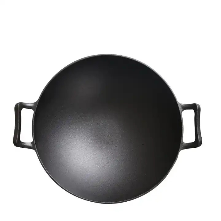 Top Pre-Seasoned Cast Iron Round Cast Iron Flat Bottom Wok with Glass Lid