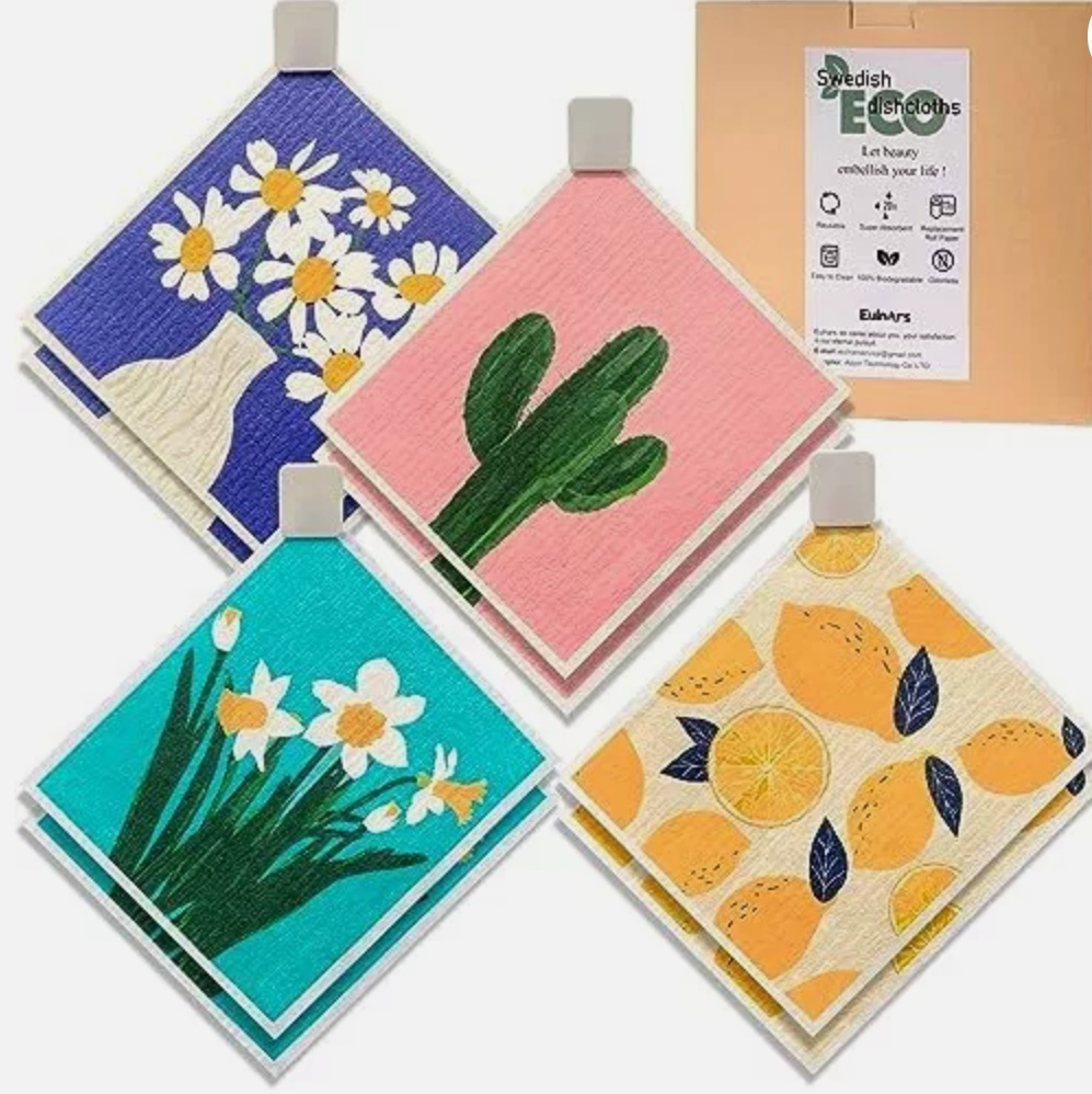 6 Pack Reusable Dish Towels Water Absorbent Cellulose Sponges for Swedish Dishcloths