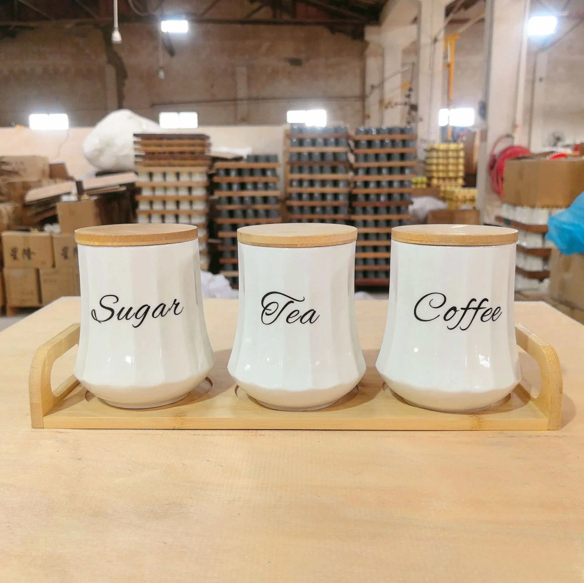 Ceramic Coffee Sugar Tea Storage Jar Kitchen Food Container Jar with Bamboo Lid