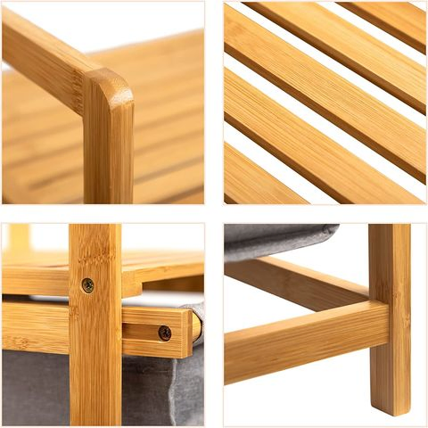 Wholesale Customize Bamboo Freestanding Laundry Storage Basket Rack