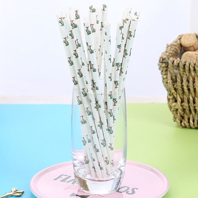 Disposable Paper Straws Coco Cactus Illustration Drinking Paper Straws Kitchen Disposable Tool 2000 PCS Creative Straw