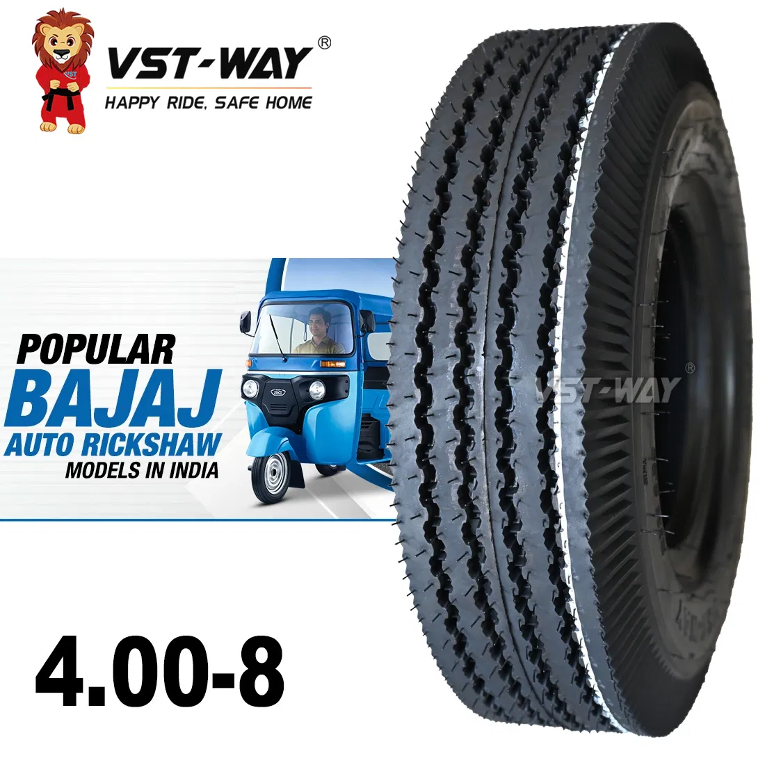 Шина мотоциклетная TVS 4.00-8 для трициклов и тук-туков