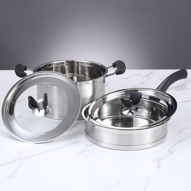 Thickened Stainless Steel Cookware Set, Non-Stick Soup Pot, Milk Pot, Wok
