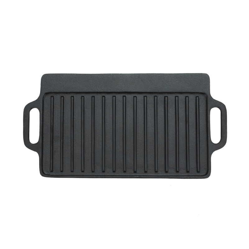 Preseasoned Cast Iron Double Burner Reversible Grill Griddle Size: 43X23cm
