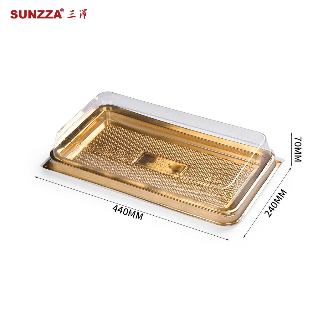 Sunzza Large Rectangular Box Shinny Gold /Black Disposable Pet Plastic Cake Packaging Container