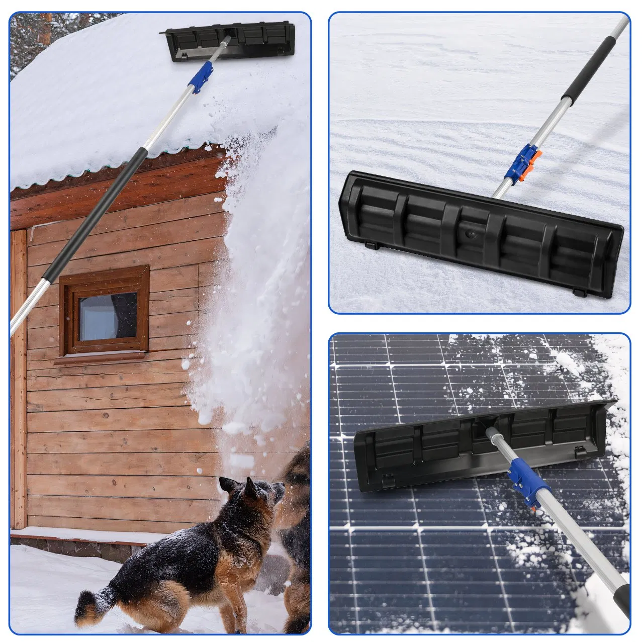 24 Inch Wide Roof Snow Scraper Built-in Wheels with Telescopic Aluminum Pole