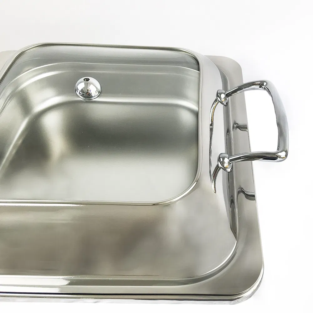 Heavybao Buffet Equipment Stainless Steel Luxury Square Chafing Dish with Glass Window
