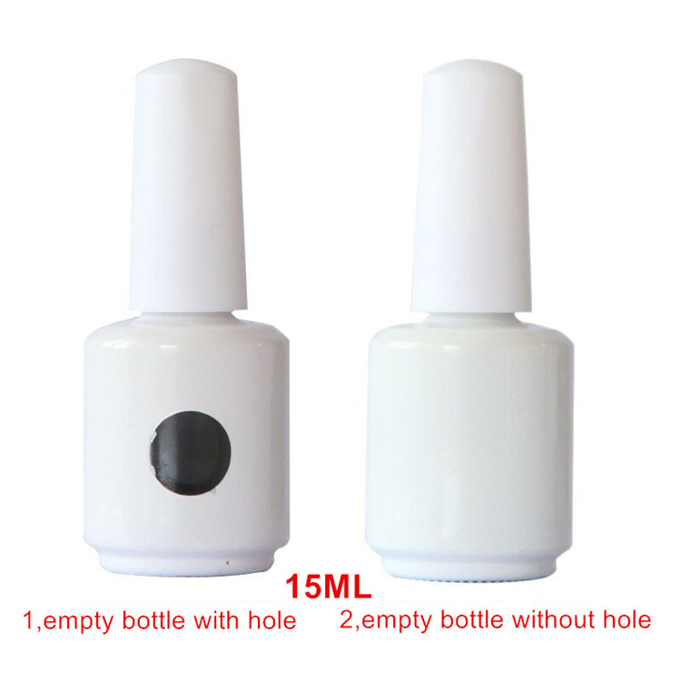 OEM Custom Private Label 15ml White Empty UV Gel Cosmetic Glass Bottle Nail Polish Glass Bottle with Cap and Brush