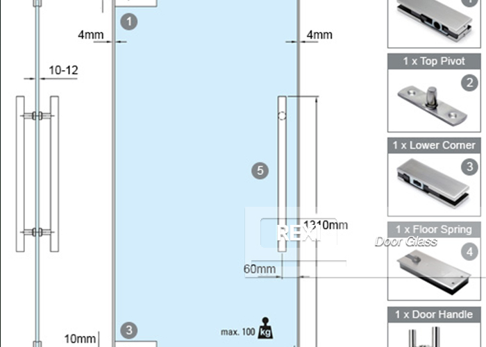 8mm 10mm 12mm Frosted Acid etched Toughened Glass Door