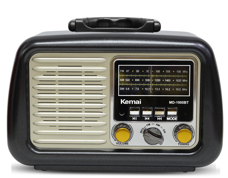 Kemai MD-1900BT Portable Am/FM Radio with Bluetooth & Charging Functions, Supports TF Card, Aux, USB, and MP3 Player