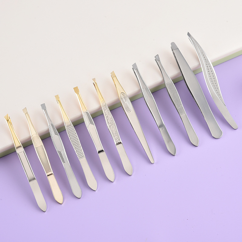 Custom Logo Eyebrow Hair Removal Beauty Tool Stainless Steel Slant Tip Tweezers