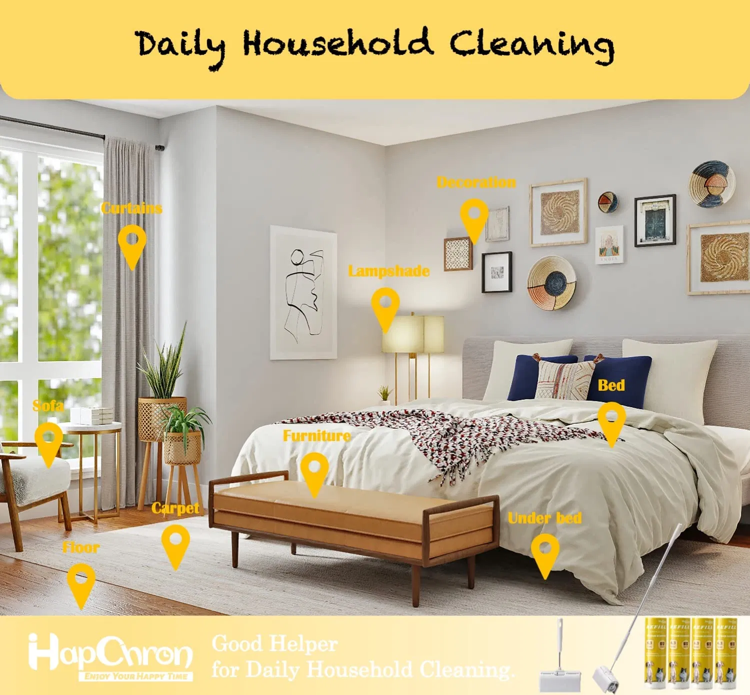 Extendable-Handle Dust-Proof Sticky Mop 6.3'' Wider 240 Sheets Large Surface Lint Roller