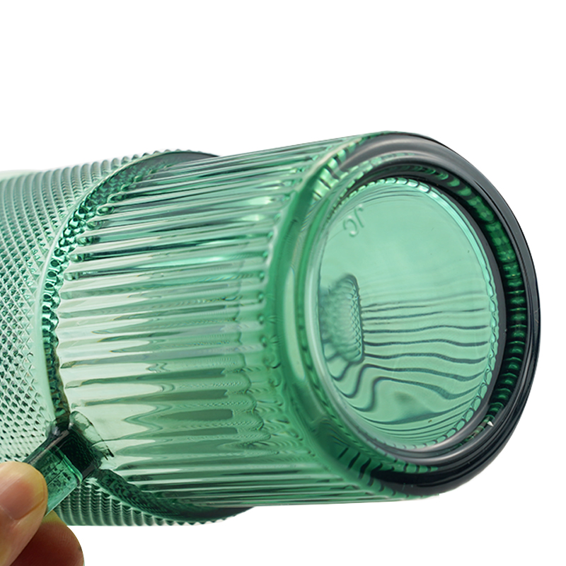 Hot Sale Custom Round Green Glass Water Mug with Lid 400ml Glasses Coffee Cup