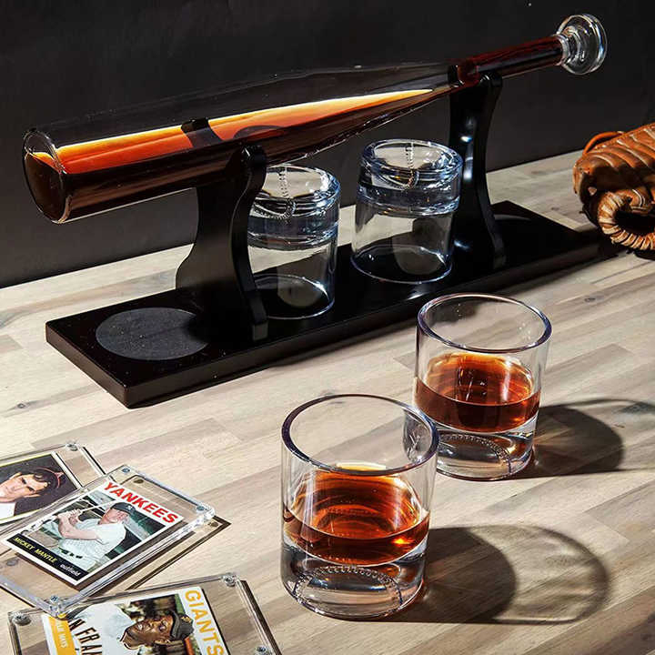 Baseball Bat Whiskey Wine Decanter 4 Baseball Whiskey Glasses Baseball Decanter Made for Whiskey