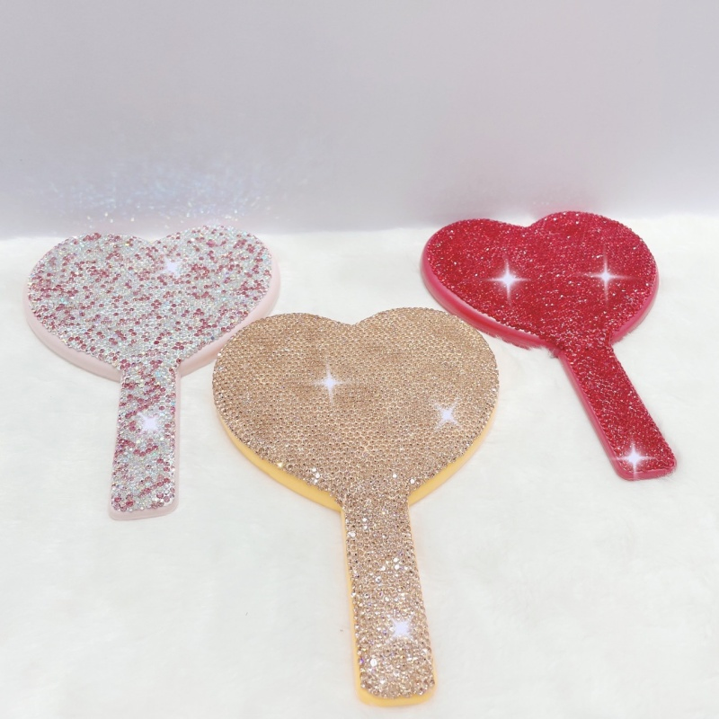 Bling Rhinestone Heart Shaped Handheld Mirror