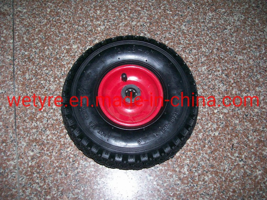 Big Square Tread Pattern Metal Rim Inflatable Pneumatic Rubber Wheel for Tool Cart (3.00-4)