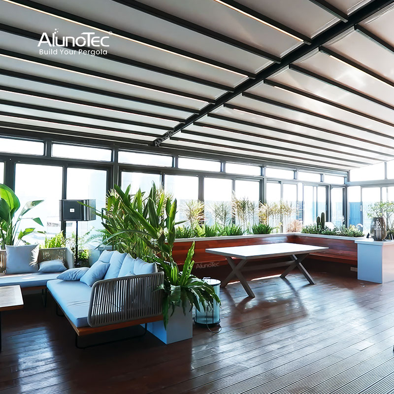 AlunoTec Customized Sunshade Folding Motorized Restaurant Outdoor Retractable Roof Pergola Shade Awning
