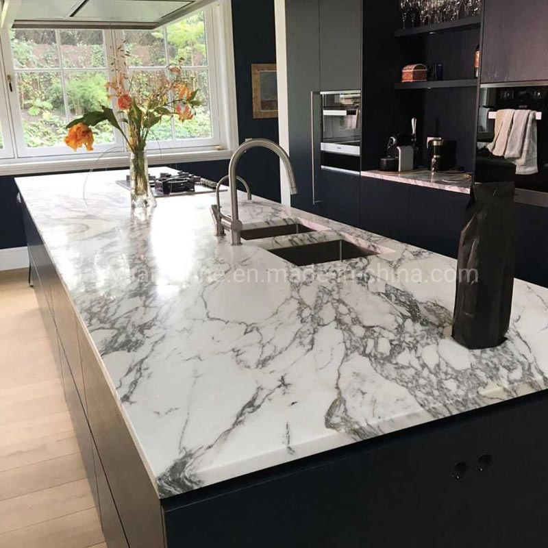 Customized Size Polish Stone Arabescato White Kitchen Tops Marble Countertops