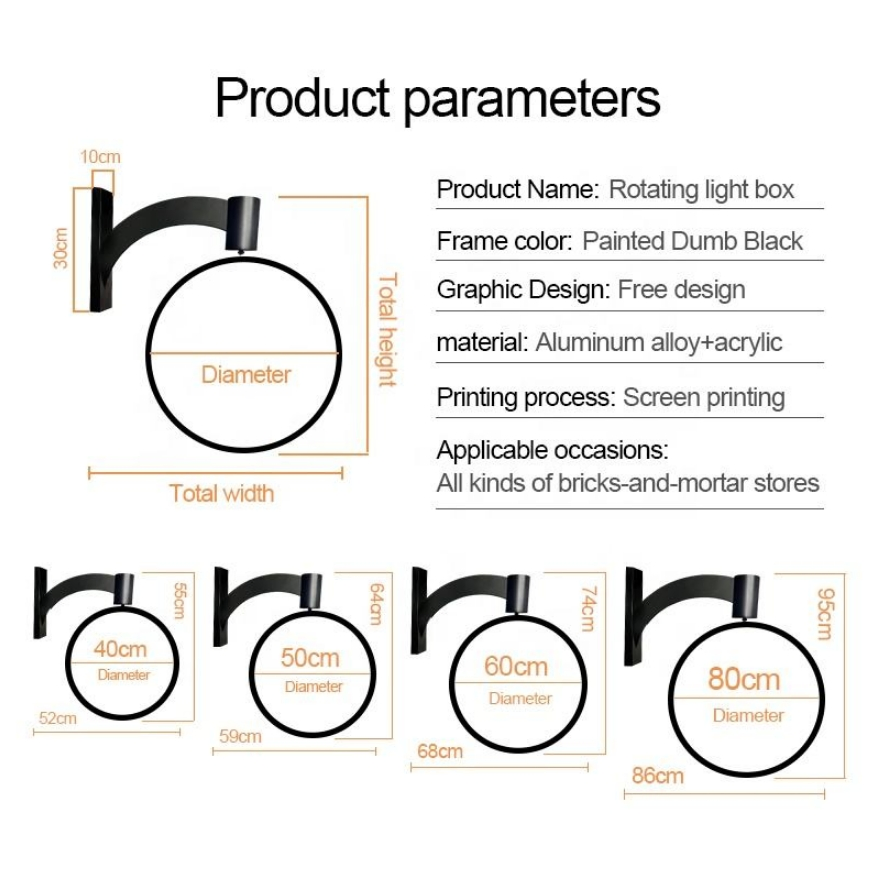 Customizable Round LED Signs 40cm/50cm/60cm Automatic Rotating LED Advertising Light Box