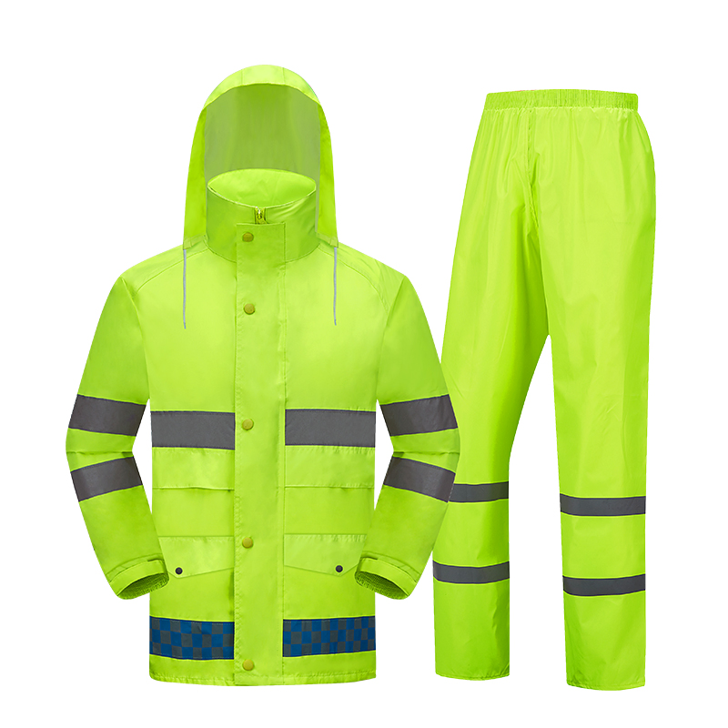 Custom Logo Waterproof Oil Chemical Resistant Raincoat Two Pieces 0.23mm High Visibility Reflective Rainsuit