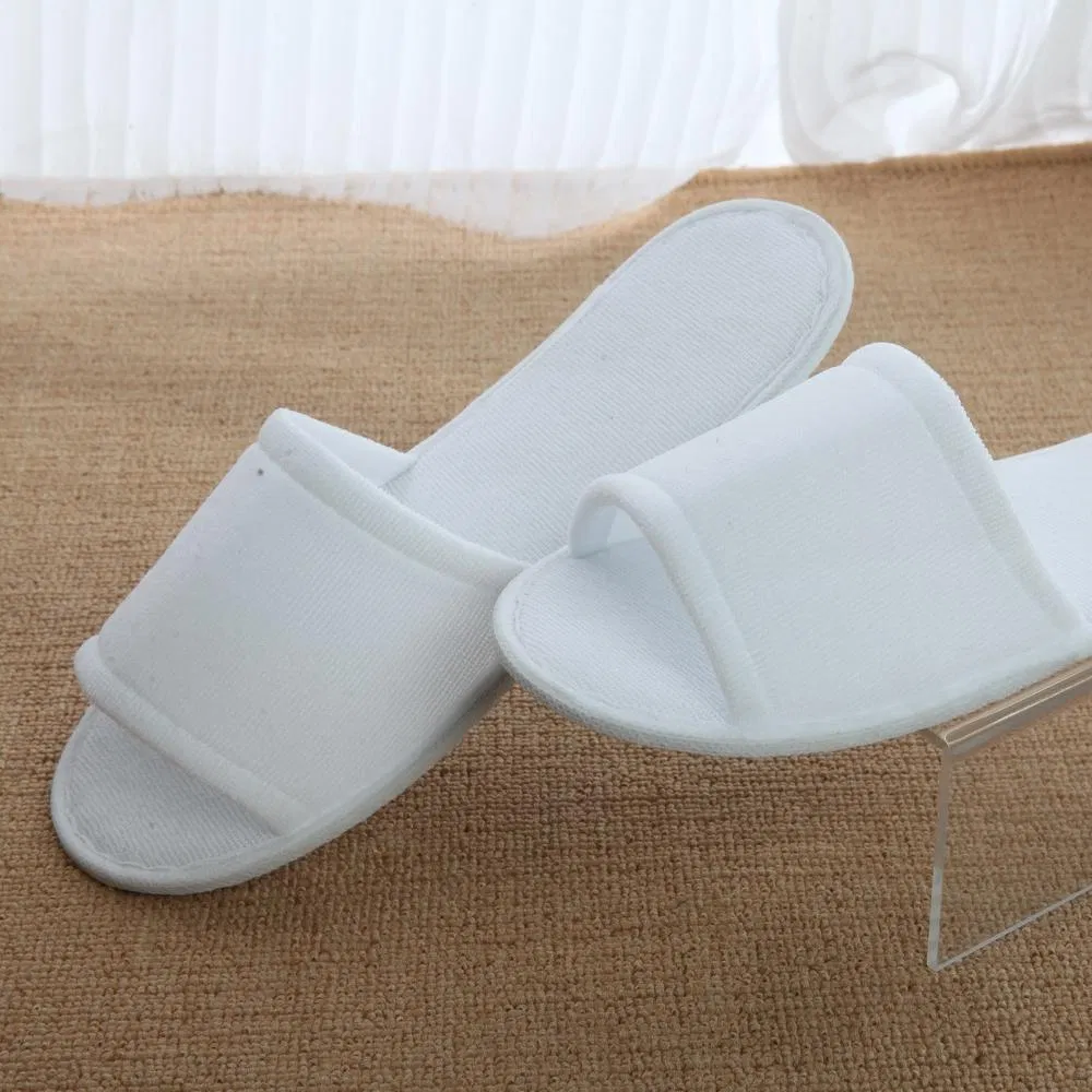 Luxury 4 Star Hotel White Disposable Embroidery Velvet Hotel Slippers