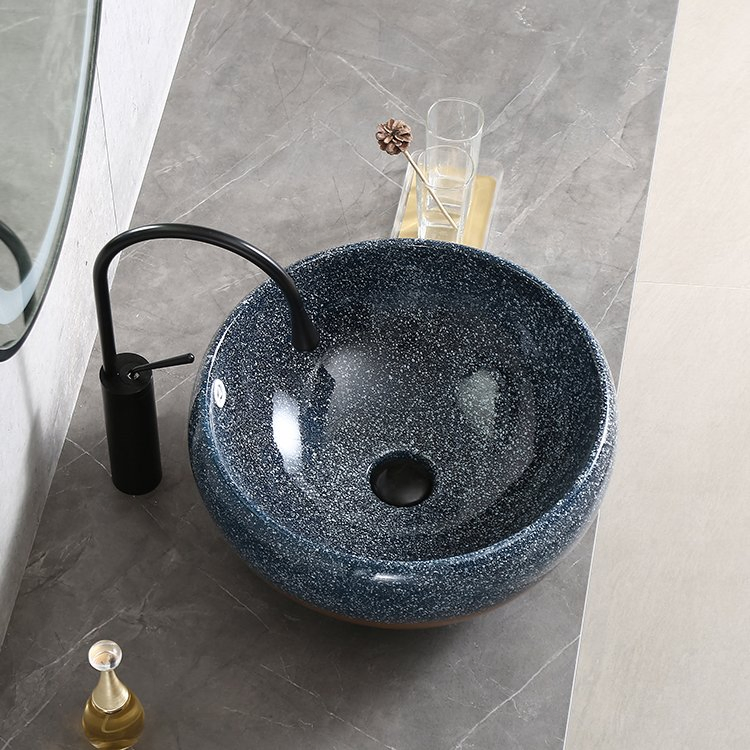 China Factory Ceramic Washroom Counter Top Round Shape Blue Color Vessel Sink Thailand Bathroom Sink Basin
