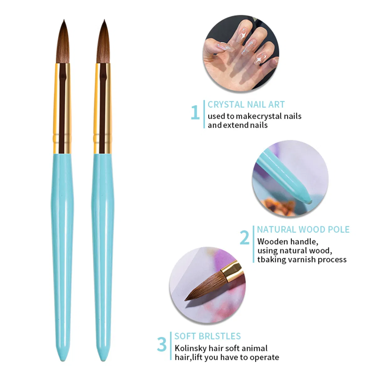 New Design Personalized Nail Brush 100% Kolinsky Wooden Custom #2- #22 Nail Acrylic Art Brush