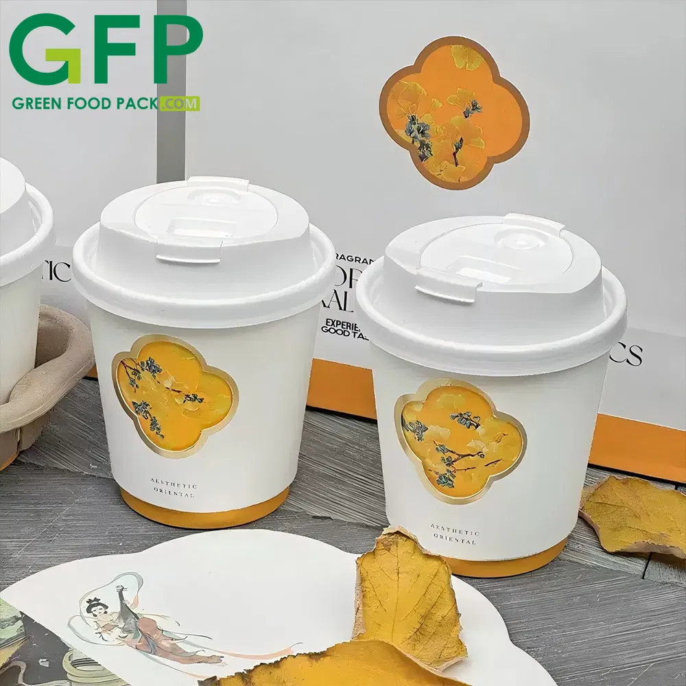 Бумажный стакан 10 унций с крышкой, матовое золото