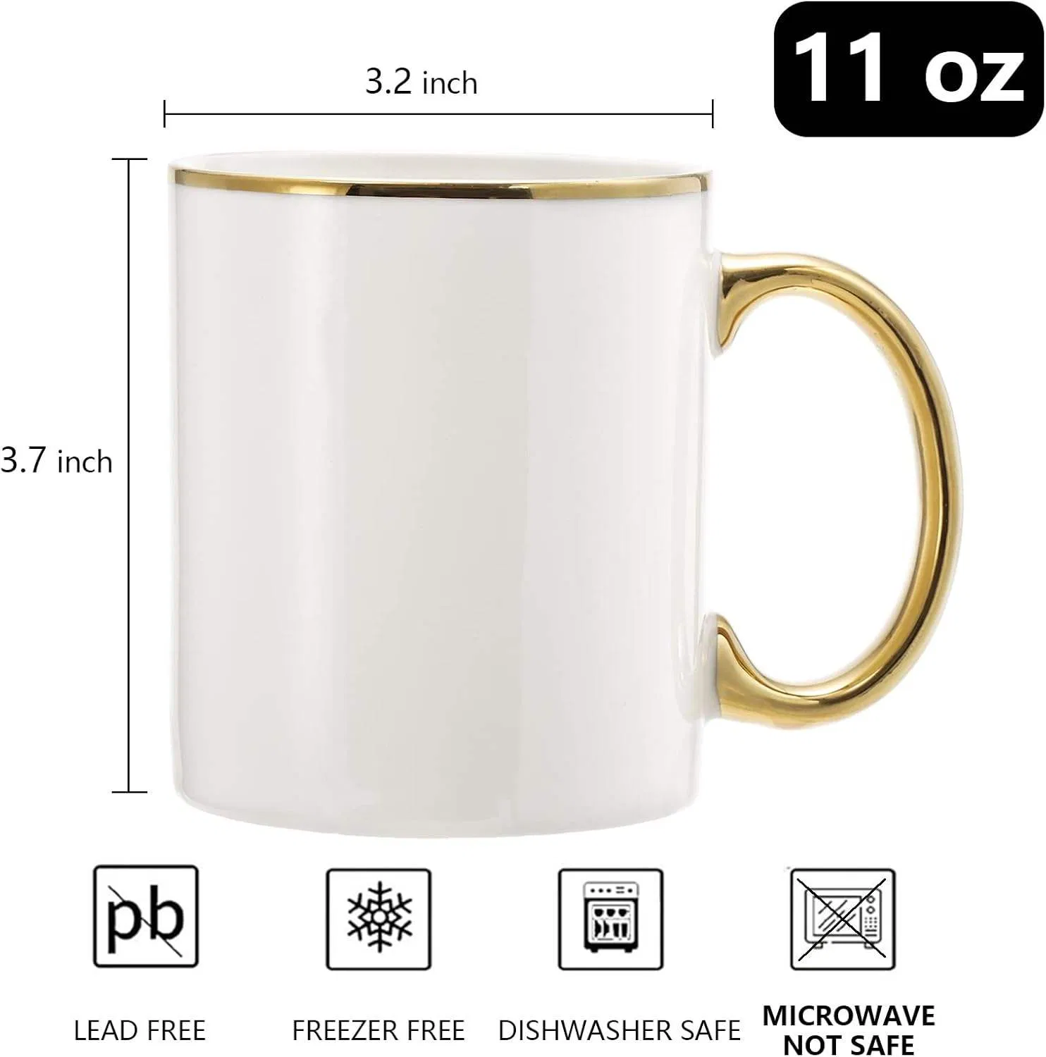Керамическая кружка 11oz с логотипом, золотое покрытие
