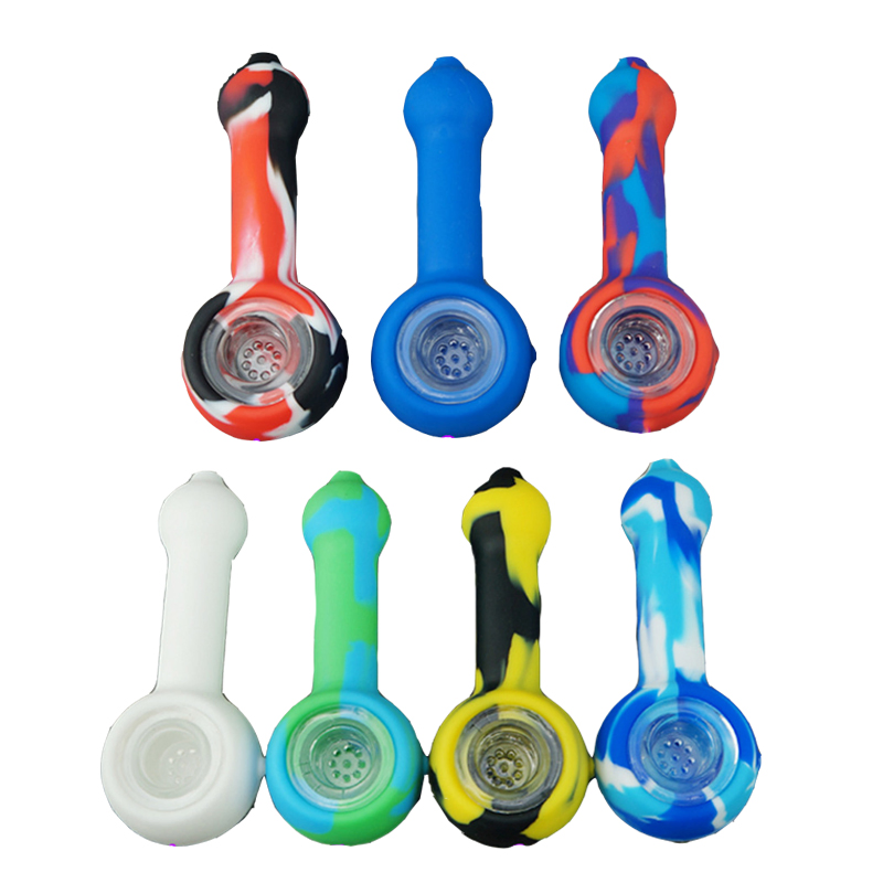 Colorful Newest Portable Tobacco Pipe for Smoking Unbreakable Spoon Hand Pipes with Glass Bowl and Wax Dabber Tool