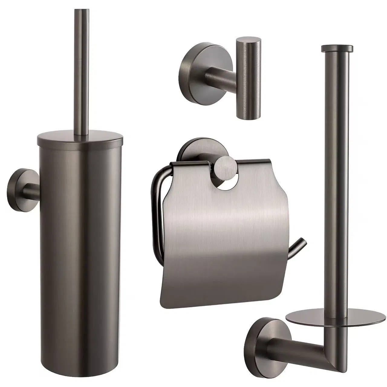 Stainless Steel Toilet Accessories 4-Piece Set Paper Racks Brush Holder Towel Hook