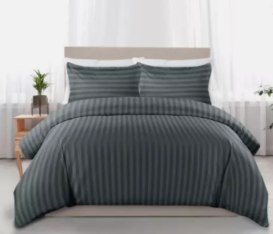 Hotel Quality Stripe Dark Grey Duvet Cover Set