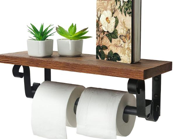 Rustic Style Iron Pipe Design Paper Towel Holder with Solid Wood Base Paper Towel for Kitchen Bathroom Living Room Office