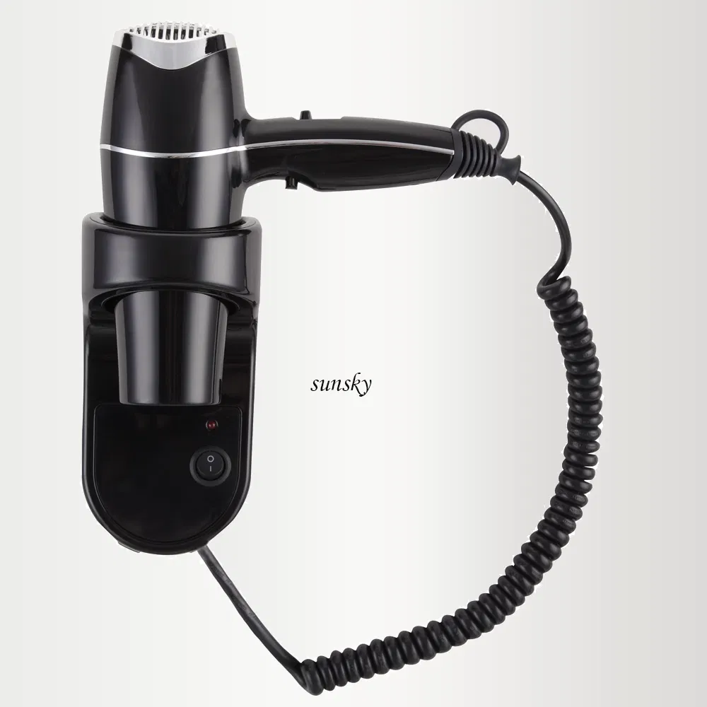 Factory Wholesale Black Fashion Style Multifunction Safety Switch Electric Hair Blower Dryer Wall Mounted Hotel Hair Dryer