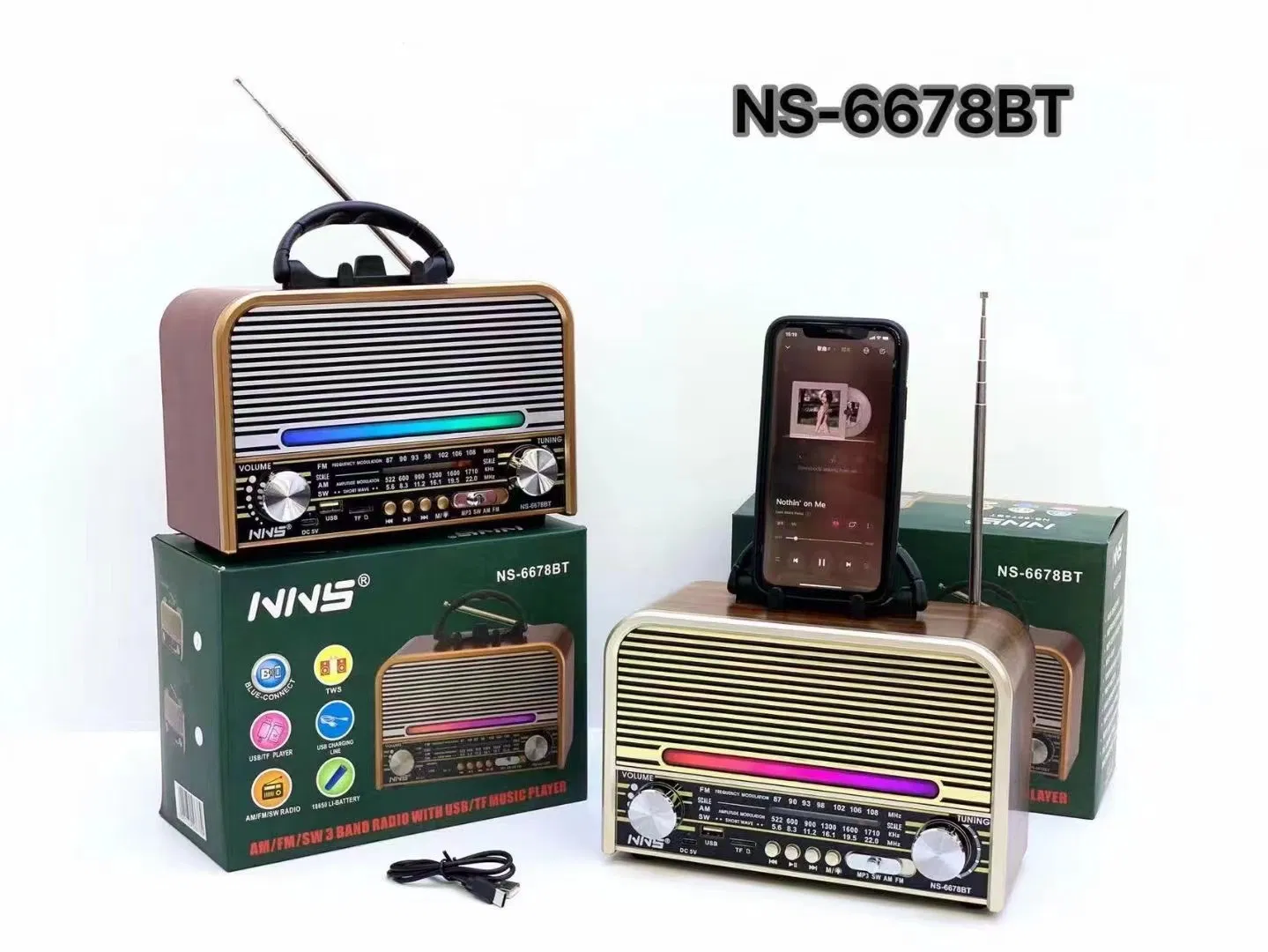 Ретро радио NS-6678BT с Bluetooth и RGB-подсветкой