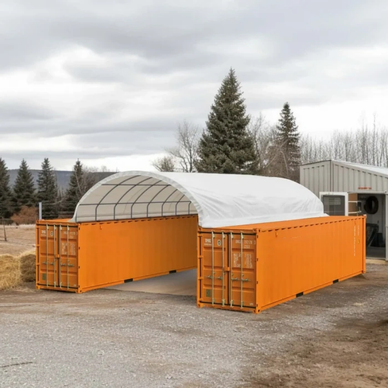 Portable Container Steel Roof Industrial Outdoor Storage Prefab Steel Structure Dome Shipping Container Shelter 20FT 40FT
